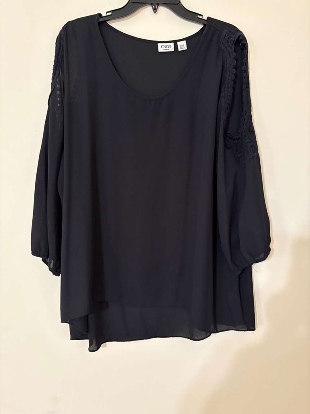 Cato Black Crochet-Trim Long Sleeve Tunic